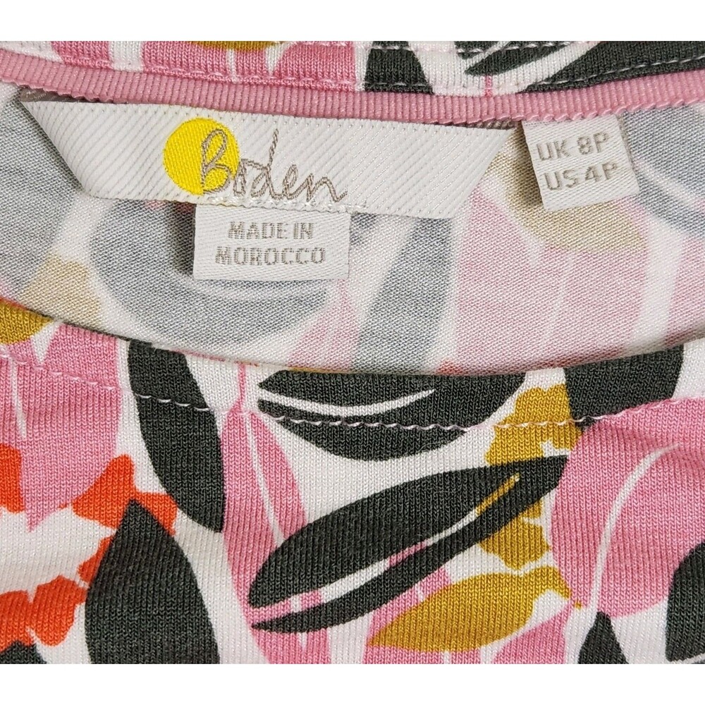 Boden Pink Pop Art Abstract Floral Flutter Sleeve Jersey Mini Dress 4P Coquette - Picture 9 of 14